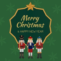 Traditional Corporate Holiday Cards With Christmas Nutcracker Toy Soldier. Merry Christmas And Happy New Year.