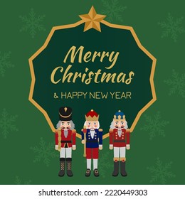 Traditional Corporate Holiday cards with christmas nutcracker toy soldier. Merry Christmas and Happy New Year.