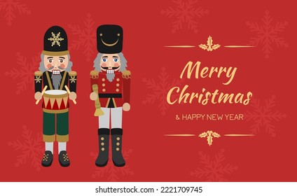 Traditional Corporate Holiday cards with christmas nutcracker toy soldier. Merry Christmas and Happy New Year.