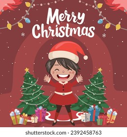 Traditional Corporate Holiday cards with Christmas tree, reindeers, birds, ornate floral frames, background and copy space. Universal artistic templates.