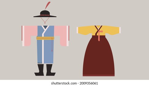 The traditional costume. Korean dressing clothes. Ancient. Asia country. Korea. Korean. man and woman. 