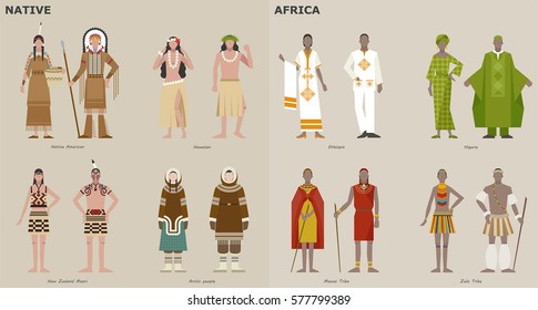 Traditional Costumes by Country people character vector illustration flat design