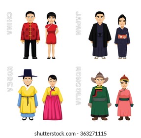 Traditional Costumes Cartoon Vector Illustration