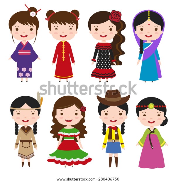 Traditional Costumes Character World Dress Girls Stock Vector (Royalty ...