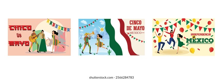 Traditional Costumes and Festive Decorations. Desert with Dancers and Musician. People and Festive Decorations. Set flat vector modern illustration 