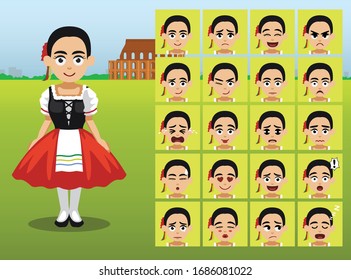 Traditional Costumes Italian Girl Cartoon Emotions Faces-01