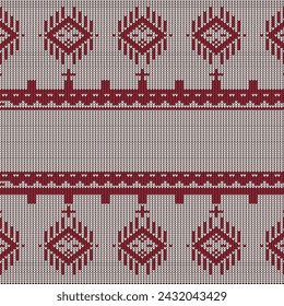 A traditional cotton Knitted seamless pattern. red Embroidery Pattern, Knitted Repeat Background, Vector Textile Templates