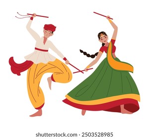 traditional couple during the navratri festival isolated