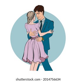 traditional couple in love, romantic guy with a girl, vector illustration.