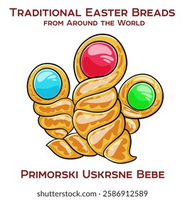 Traditional Croatian Easter cookies in the shape of small dolls or babies, decorated with raisins and glaze, typically made in the Primorje region.