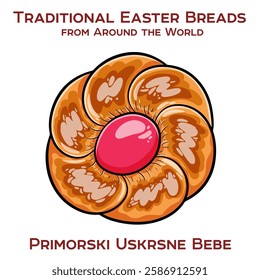 Traditional Croatian Easter cookies in the shape of small dolls or babies, decorated with raisins and glaze, typically made in the Primorje region.