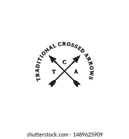 Traditional crossed arrow logo design vector template