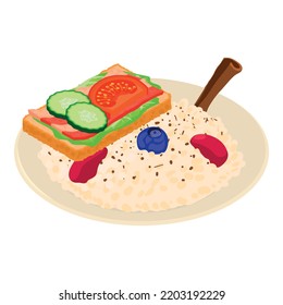 Traditional cuisine icon isometric vector. Rice with fruit and sandwich icon. Belgian traditional dish