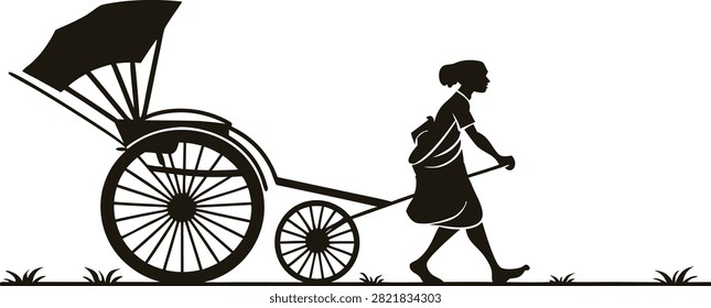 Traditional cycle rickshaw with puller silhouette representing urban transport heritage