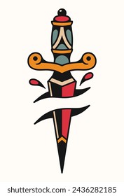 traditional dagger tattoo vector design