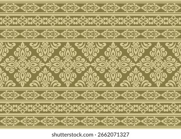 padrão de vetor de damasco tradicional com design de vetor de damasco sem costura e borda de vetor de damasco elegante para têxtil ou papel de parede