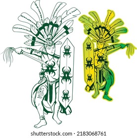 Traditional Dance From Borneo, Borneo Dancer, Line Art Illustration