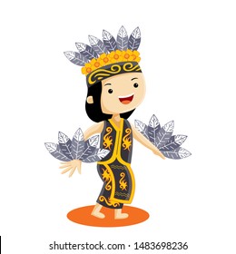 Traditional Dance from East Kalimantan. Cute character illustration. Vector Flat Design Style.