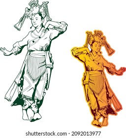 traditional dance from Java, java dancer, line art illustration