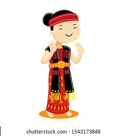 Traditional Dance from North Sumatra. Cute character illustration. Vector Flat Design Style.