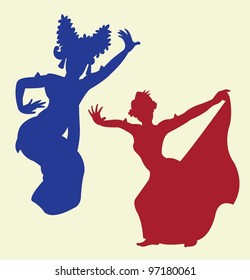 Traditional dance silhouette 01 dancer silhouette pose, shadow illustration style