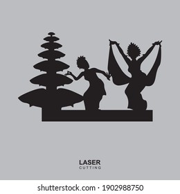 Traditional Dance With Temple, Template for laser cutting, wood carving, paper cut and printing. Vector illustration.