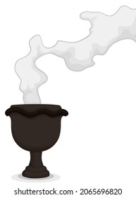 Traditional dark copal's censer with smoke and white space for your text, in cartoon style.