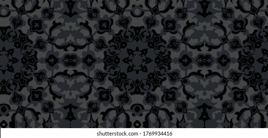 Traditional dark gray  Ottoman Floral seamless vector for  pillow, tile, geometric motifs, ethnic shapes, mixed on grunge gray background . antique effect trendy modern carpet, rug, flooring pattern 