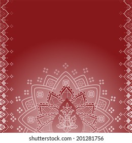 Traditional dark red Indian henna mandala design background 