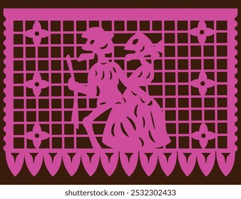 Traditioneller Tag der Toten Papel Picado in Mexiko mit ein paar Wanderskeletten