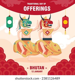 Tradicional Día de las ofertas en Bután ilustración fondo vectorial. Vector eps 10