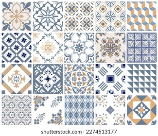 Traditional decorative color  portuguese set of seamless vector patterns. The tile is azulejo. Geometric patterns and backgrounds for your design. Vector illustration.