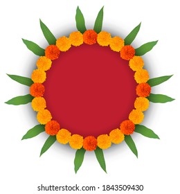 Traditional Decorative Elements with marigold flower and mango leaf for Diwali, Deepavali, Divali, Ugadi, dasara