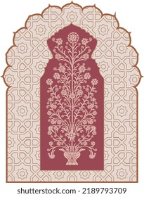 Traditional decorative Mughal frame. Arabesque design. Islamic motif. Indian plant vector art