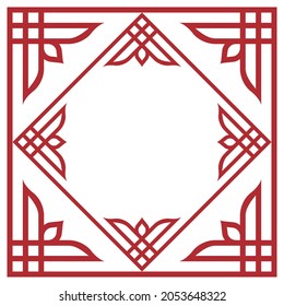 Traditional decorative old style frame. Chinese New Year ornament pattern border design in red. Vector
