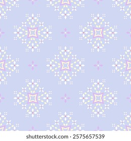 Traditional Delicate Light Yellow Purple Pastel Florals Embroidery on Lavender Background Seamless Pattern Vector Exquisitely Repeat Ethnic Blooming Silk Weaves Expensive Rich Chevron Thai Handicraft.