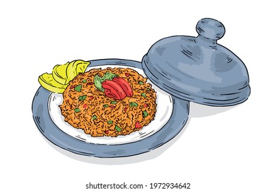 Traditional delicious Turkish foods: bulgur salad (kisir). vector illustration