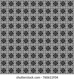 Traditional design of 50s. Abstract holiday wrapping paper in black, white and gray. Vector tiled background. Pin up style. Fabric spring ornament with tiles. Seamless rhombus pattern.