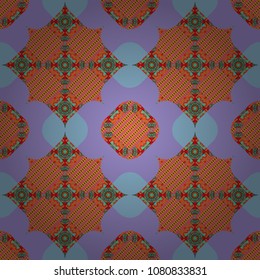 Traditional design of 50s. Seamless rhombus pattern. Fabric spring ornament with tiles. Abstract holiday wrapping paper in violet, blue and magenta. Pin up style. Vector tiled background.