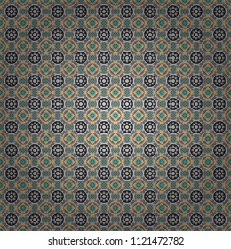 Traditional design of 50s. Seamless rhombus pattern. Fabric spring ornament with tiles. Pin up style. Abstract holiday wrapping paper in beige, pink and brown. Tiled background.