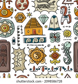 Traditional design elements of middle Asia for decoration of yurts. Nomadic ornament. Seamless Pattern for your design