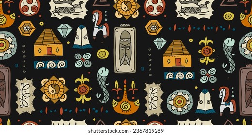 Traditional design elements of middle Asia for decoration of yurts. Nomadic ornament. Seamless Pattern for your design