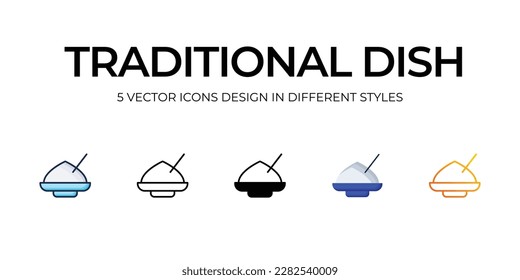 Traditional Dish�Icon Design in Five style with Editable Stroke. Line, Solid, Flat Line, Duo Tone Color, and Color Gradient Line. Suitable for Web Page, Mobile App, UI, UX and GUI design.