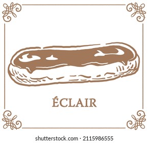 Traditional dessert. Eclair. Vector illustration.