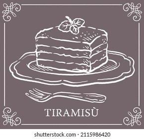 Traditional dessert. Tiramisu. Vector illustration.