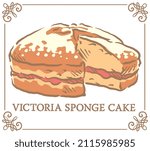Traditional dessert. Victoria sponge cake. Vector illustration.
