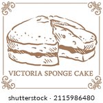 Traditional dessert. Victoria sponge cake. Vector illustration.