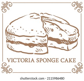 Traditional dessert. Victoria sponge cake. Vector illustration.