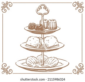 Traditional desserts and dishes. Vector illustration.