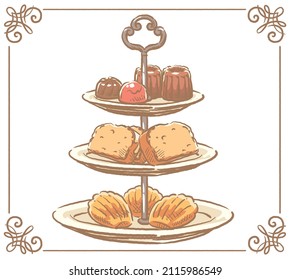 Traditional desserts and dishes. Vector illustration.